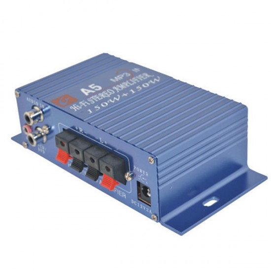 A5 Car / Motorcycle MP3 Hi-Fi Stereo Sound Amplifier Blue + Silver A5 Car / Motorcycle MP3 Hi-Fi Stereo Sound Amplifier Blue + Silver