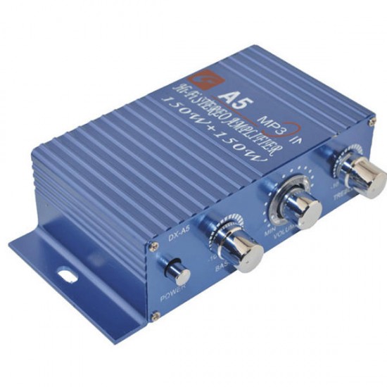 A5 Car / Motorcycle MP3 Hi-Fi Stereo Sound Amplifier Blue + Silver A5 Car / Motorcycle MP3 Hi-Fi Stereo Sound Amplifier Blue + Silver