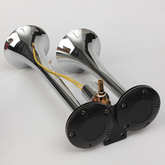 Air Horn Kit Two-Trumpet w/110 PSI 12-Volt Compressor Tank&Gauge Air Horn Kit Two-Trumpet w/110 PSI 12-Volt Compressor Tank&Gauge