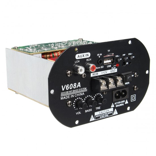 V608A 80W High Power Bass Car Hi-Fi Subwoofer Amplifier Board Module TF USB 110V-220V