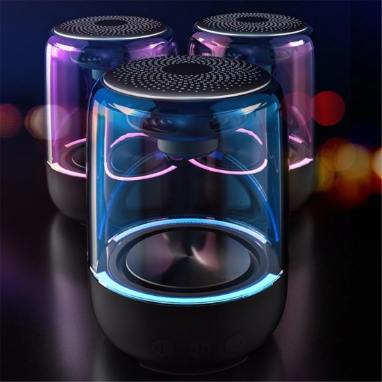 Wireless Stereo Speaker with Transparent Design Breathing LED Light bluetooth 5.0 TF Card & AUX Audio Input Super Bass Support TWS Enable Loudspeaker