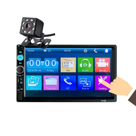 7010B 7 Inch 2DIN Car MP5 Player LCD Touch Screen bluetooth FM Radio Phone Mirror Link With 8LED Backup Camera