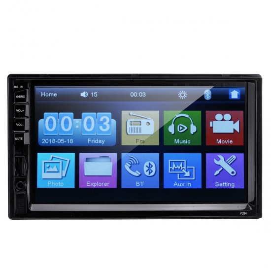 7034 7 Inch 2DIN Car Stereo MP5 Multimedia Player bluetooth Touch Screen FM Aux With Camera