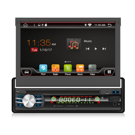 7 Inch 1 DIN Android 10.0 Car Radio Multimedia DVD Player Retractable Touch Screen Stereo 8 Core 4+32G WIFI 4G GPS Navigation FM AM RDS