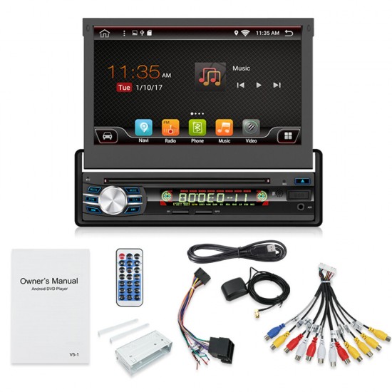 7 Inch 1 DIN Android 8.1 Car DVD Player Retractable Touch Screen Stereo Radio 8 Core 1+32G/2+32G WIFI 4G GPS FM AM RDS