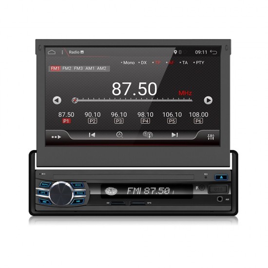 YH-214 7 Inch 1 DIN Android 10.0 Car DVD Player Retractable Touch Screen Stereo Radio 8 Core 1+32G/2+32G WIFI 4G