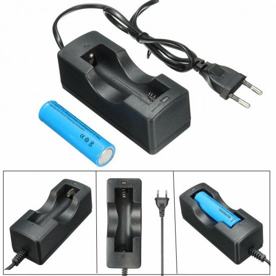 1Pcs 18650 Battery+Charger Set,EU Plug with Plug Adapter