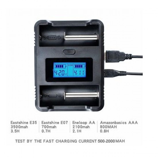 2 slots universal battery charger with USB & LCD display 26650/18650 battery charger