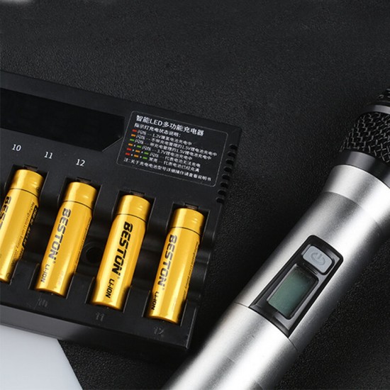 U12 12-Slot Smart Universal AA Li-ion Ni-MH Battery Charger Multiple Protection Flashlight Microphone Battery Charger