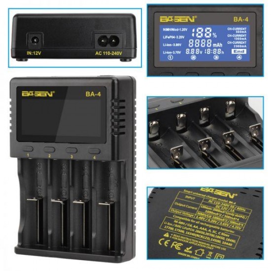 BA-4 Battery Charger LCD Screen US Plug LCD Display Charger For 26650 21700 20700 18650 18490 18350 17670 17500 16340(RCR123) 14500 10440 Battery BA-4 Battery Charger LCD Screen US Plug LCD Display Charger For 26650 21700 20700 18650 18490 18350 17670 17500 16340(RCR123) 14500 10440 Battery