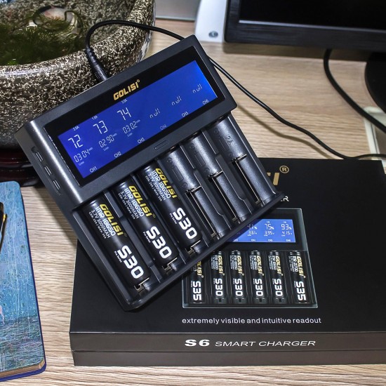 S6 LCD Display Rapid Smart Ni-mh / Ni-cd Battery Charger 18650 26650 18350 16340 21700 S6 LCD Display Rapid Smart Ni-mh / Ni-cd Battery Charger 18650 26650 18350 16340 21700