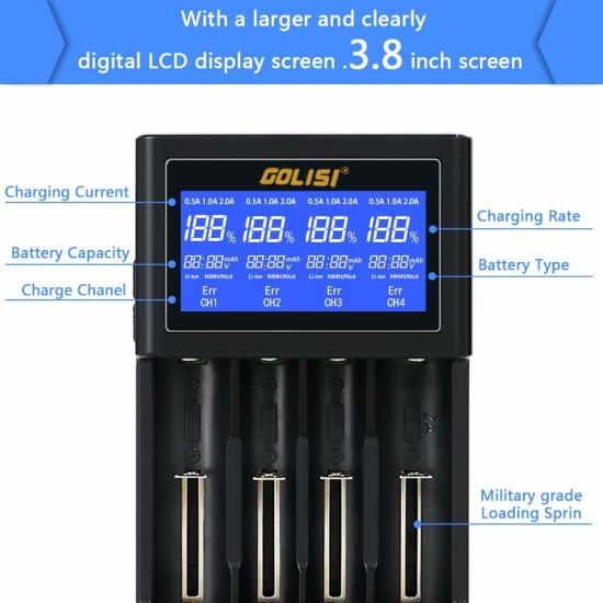 i4 LCD Screen Display USB Charging Intelligent 2A Fast Battery Charger Li-ion NIMH Batteries