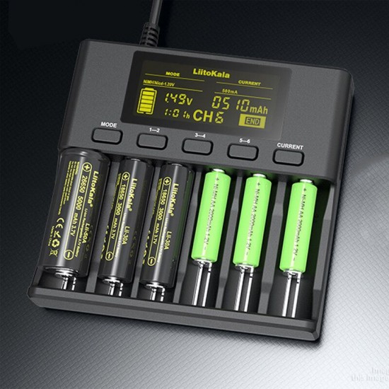 Lii-S6 18650 3.7V Lithium Charger 6 Slots LCD Screen Display Smartest Battery Charger US/EU Plug