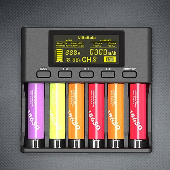 Lii-S6 18650 3.7V Lithium Charger 6 Slots LCD Screen Display Smartest Battery Charger US/EU Plug