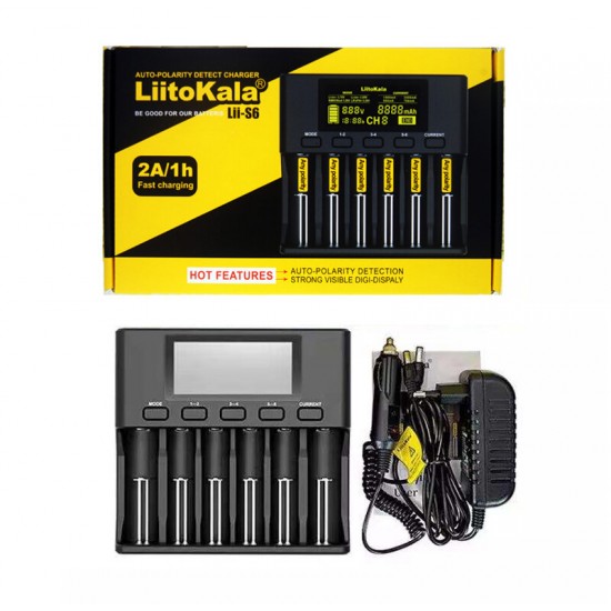 Lii-S6 18650 3.7V Lithium Charger 6 Slots LCD Screen Display Smartest Battery Charger US/EU Plug