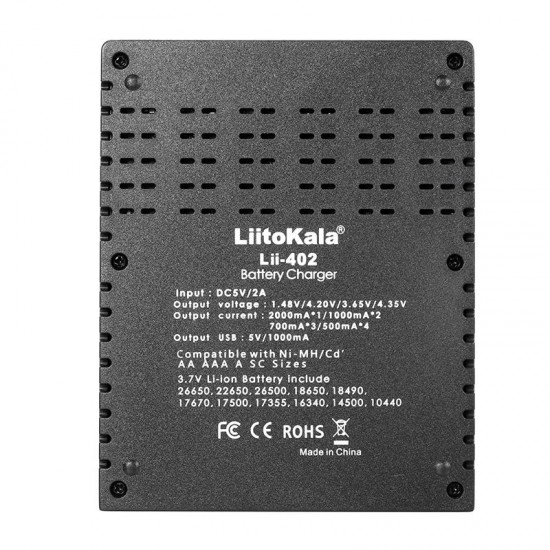 Lii-402 Micro USB DC 5V 4Slots 18650/26650/16340/14500 Battery Charger Lii-402 Micro USB DC 5V 4Slots 18650/26650/16340/14500 Battery Charger