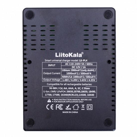 PL4 LED Indicator Intelligent Rapid Ni-MH / Li-fe / Li-ion / IMR Battery Charger 4Slots EU/US Plug
