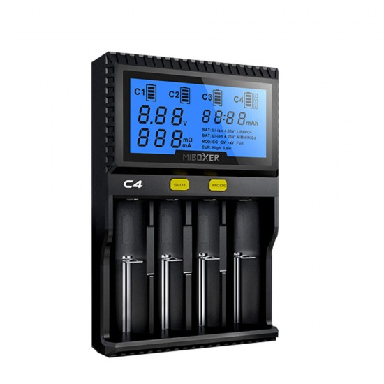 C4 LCD Display Rapid Intelligent Li-ion/IMR/INR Battery Charger 4 Slots US Plug