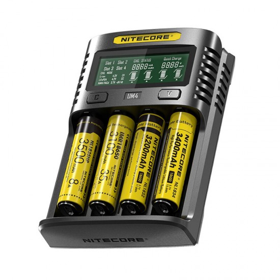 UM4/UM2 LCD Screen Display Lithium Battery Charger 4-Slots USB Charging Smart Rapid Battery Charger