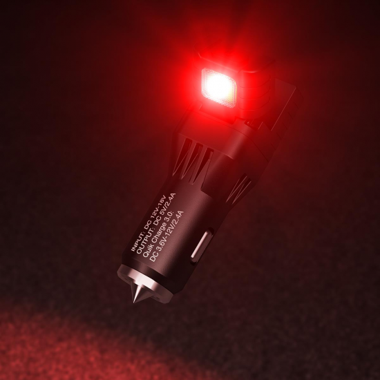 VCL10 Quick Charge 3.0 USB Car Charger With White + Red Light Flashlight