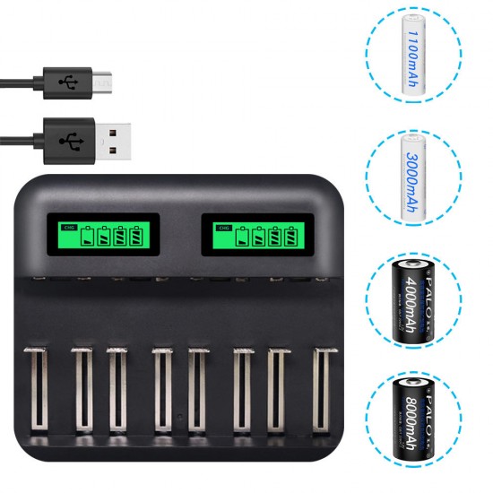 Multi 8 Slots LCD Display Battery Charger Travel Portable Car Chargers Smart Charger For Nimh Nicd AA/AAA/SC/C/D/9V Rechargeable Battery