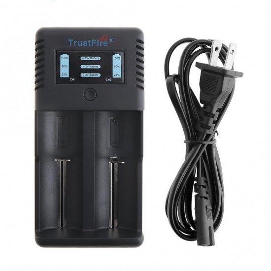 TR-019 Intelligent Fast Battery Charger 2 Slots Charger Li-ion Battery For 18650/26650/25500/21700 / 20700/14500 For EU US Plug