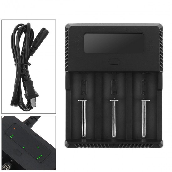 TR-018 Intelligent Fast 3 Slots Li-ion Battery Charger LED Indicate for 23650 26650 21700 20700 14500 18650 18350 Battery