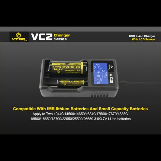 VC2 Charger With LCD Screen Display For 18650 26650 Battery