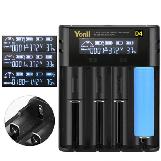 D4 Four Slot USB Rechargeable Lithium Battery Charger Multi-functional Intelligent Charger for 18650/26650/21700/AAA Battery