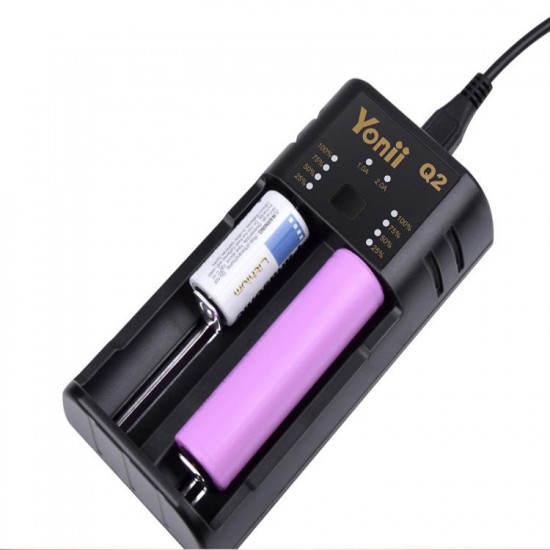 Q2 Double Slot USB Rechargeable Lithium Battery Charger Multi-functional Intelligent Charger for 18650/26650/21700/AAA Battery