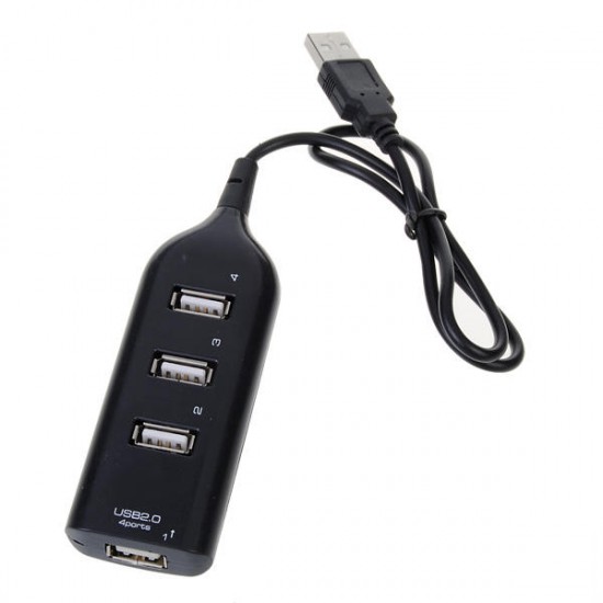 4 USB 2.0 Ports Charger With Cable For Mobile Phones Black