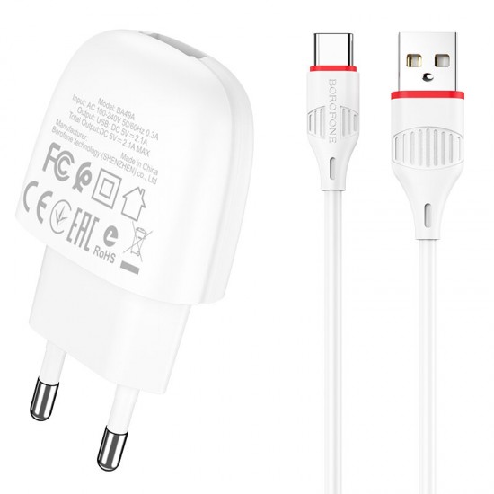 BA49A USB Charger Fast Charging Wall Travel Charger Adapter wiht USB Cable For iPhone XS 11Pro Huawei P30 P40 Pro MI10 Note 9S