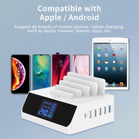 100W 6-Port USB PD Charger 45W USB-C PD3.0 Power Delivery QC3.0 Quick Charge Digital Display Desktop Charging Station Hub For iPhone 11 SE 2020 For Samsung Galaxy Note 20 Ultra S20 Tab S7 For iPad Pro 2020 Laptop MacBook Air 2020