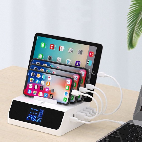 100W 6-Port USB PD Charger 45W USB-C PD3.0 Power Delivery QC3.0 Quick Charge Digital Display Desktop Charging Station Hub For iPhone 11 SE 2020 For Samsung Galaxy Note 20 Ultra S20 Tab S7 For iPad Pro 2020 Laptop MacBook Air 2020