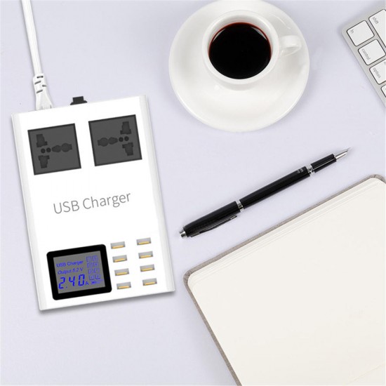 10A Multiport Digital Display Dual AC Fast Charging Universal USB Charger Adapter HUB For iPhone X XS Huawei P30 Pro S10+ Note 10-EU Plug