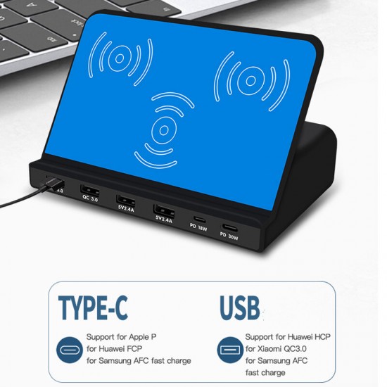 120W USB Charger Desktop Charging Station Dual PD3.0 Power Delivery Dual QC3.0 Quick Charging 3 Wireless Charger Smart Charger For iPhone 11 SE 2020 For Samsung Galaxy Tab S7 Huawei P30 Pro For iPad Pro 2020