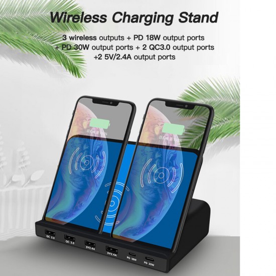 120W USB Charger Desktop Charging Station Dual PD3.0 Power Delivery Dual QC3.0 Quick Charging 3 Wireless Charger Smart Charger For iPhone 11 SE 2020 For Samsung Galaxy Tab S7 Huawei P30 Pro For iPad Pro 2020