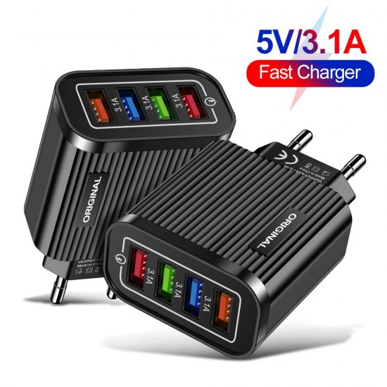 3.1A 4USB Fast Charging USB Charger Adapter for iPhone 12 X XS HUAWEI P30 Oneplus 7 MI9 S10 S10+ for POCO X3 NFC for Samsung Galaxy Note S20 ultra