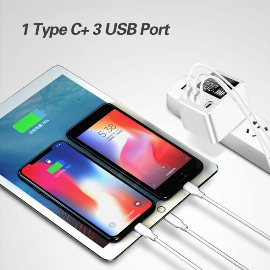 4-Port QC 3.0 USB Type-C Charger LCD Screen Display 30W Wall Charger Adapter For iPhone XS 11Pro Huawei P30 P40 Pro MI10 K30