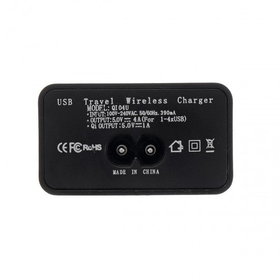 4-Port USB Charger QC3.0 Fast Wireless Charger Hubs Adapter with Type-C Port for Mobile Phone