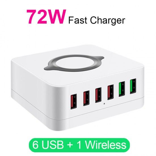 6-Port USB Charger QC3.0 Quick Charge Desktop Charging Station 10W Wireless Charger For iPhone Samsung Huawei