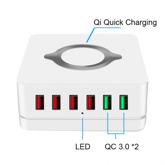 6-Port USB Charger QC3.0 Quick Charge Desktop Charging Station 10W Wireless Charger For iPhone Samsung Huawei