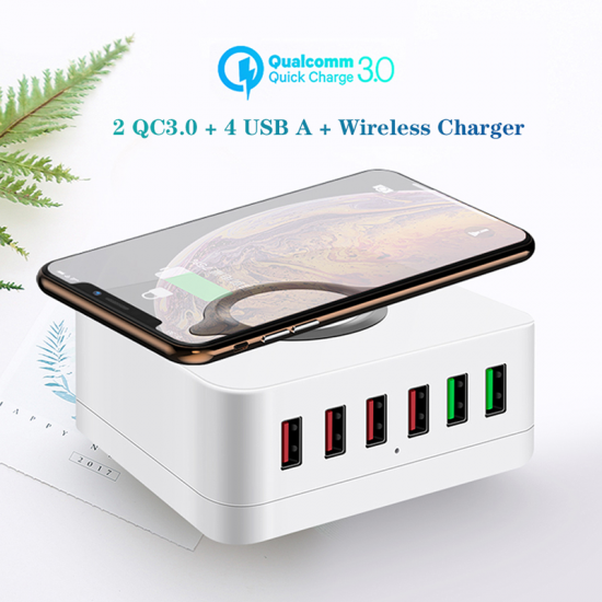 6-Port USB Charger QC3.0 Quick Charge Desktop Charging Station 10W Wireless Charger For iPhone Samsung Huawei 6-Port USB Charger QC3.0 Quick Charge Desktop Charging Station 10W Wireless Charger For iPhone Samsung Huawei