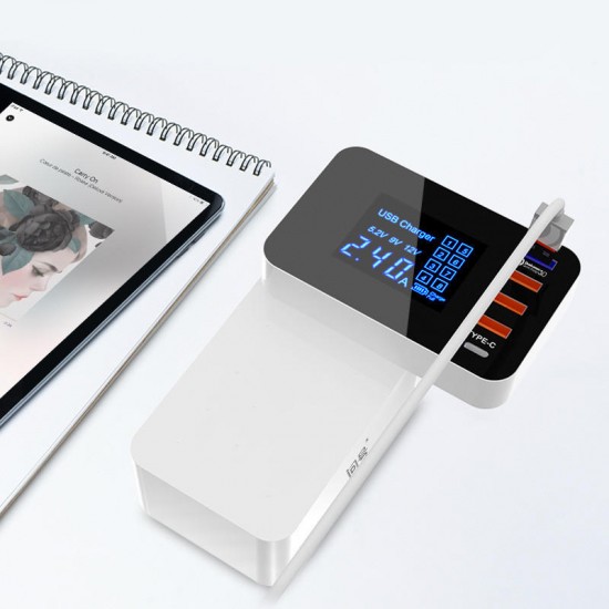 Foldable Design Quick Charge 3.0 4 USB Type-C USB EU Charger Station HUB with Led Display Foldable Design Quick Charge 3.0 4 USB Type-C USB EU Charger Station HUB with Led Display