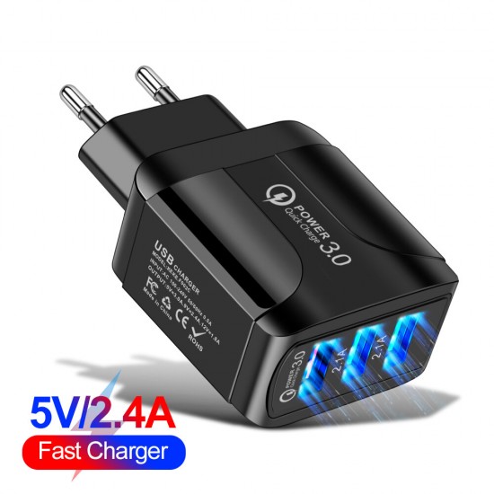 QC3.0 3-Ports 3 USB Port Quick Charge 2.4A Travel Wall EU Charger for Samsung Galaxy S20 Ultra Huawei P40 OnePlus 8 For Nintendo Switch
