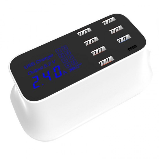 QC3.0 8A Digital LED Voltage Display Type C 7 USB Ports Travel Desktop Charger US Plug QC3.0 8A Digital LED Voltage Display Type C 7 USB Ports Travel Desktop Charger US Plug