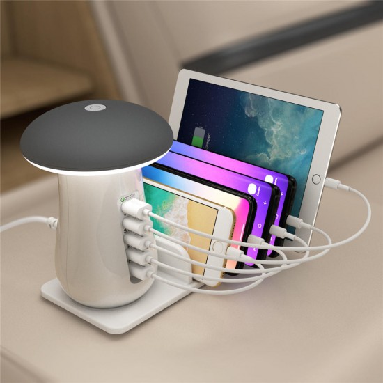 QC3.0 Multiport Fast Charging USB Charger Mushroom LED Desk Lamp Charging Stand For iPhone XS 11 Pro Huawei P30 Pro Note10