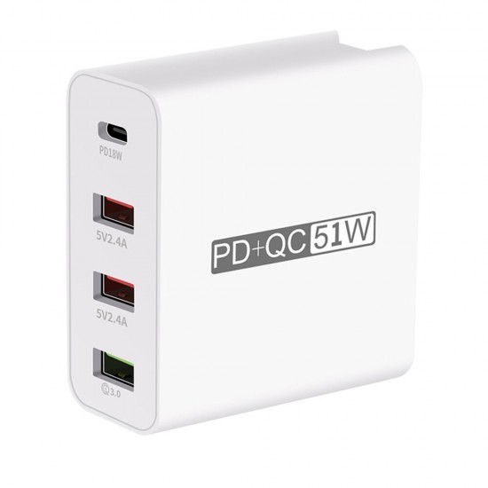 USB Charger 51W PD 18W QC3.0 Travel Wall Charger Adapter Fast Charging For iPhone XS 11Pro Xiaomi MI10 Redmi Note 9S OnePlus Nord 8Pro