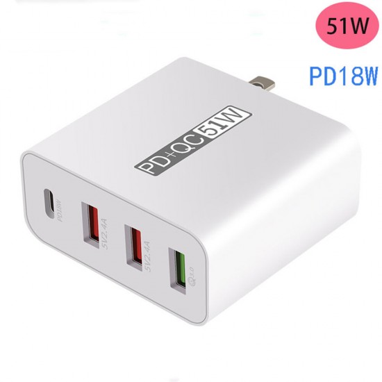 USB Charger 51W PD 18W QC3.0 Travel Wall Charger Adapter Fast Charging For iPhone XS 11Pro Xiaomi MI10 Redmi Note 9S OnePlus Nord 8Pro