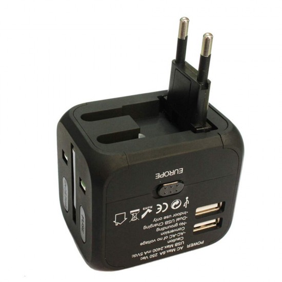 Universal Power Socket Dual USB World Travel Plug For iPhone XS 11Pro Mi10 9Pro Note 9S